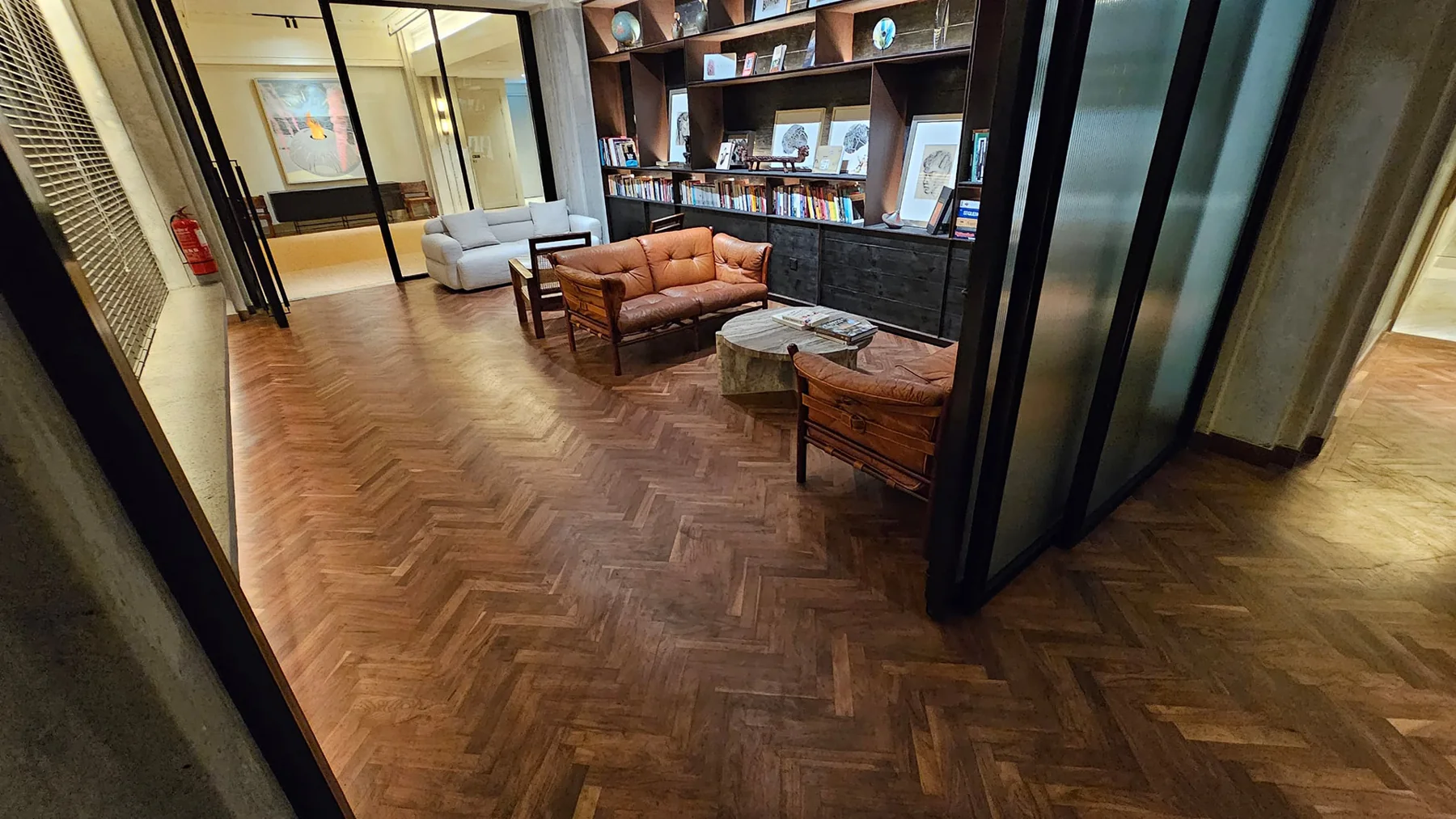 Else Retreat Hotel — solid white oak & walnut · herringbone, original project photograph 1