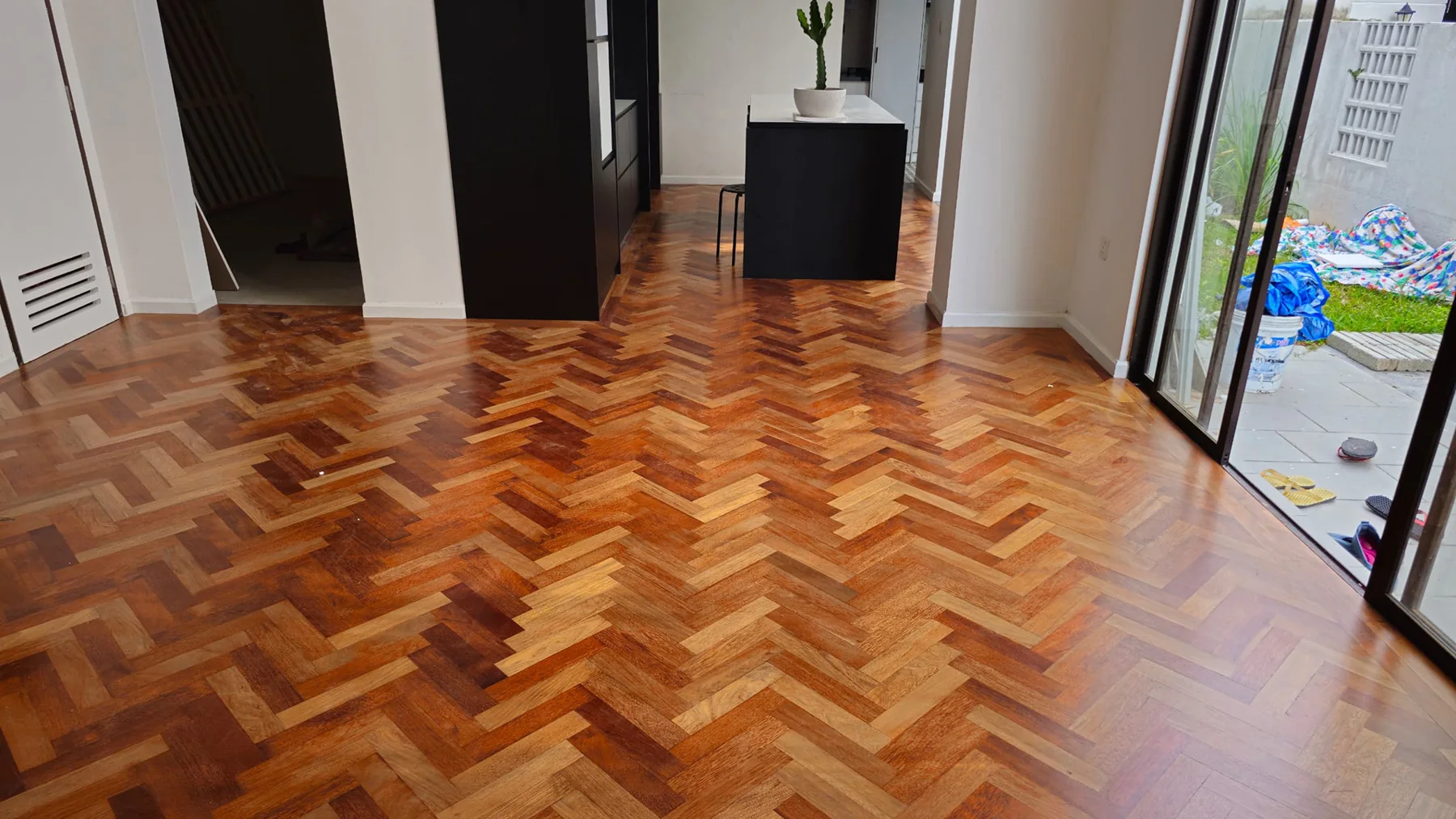 Private Residence at Ecohill — solid merbau · herringbone, original project photograph 2