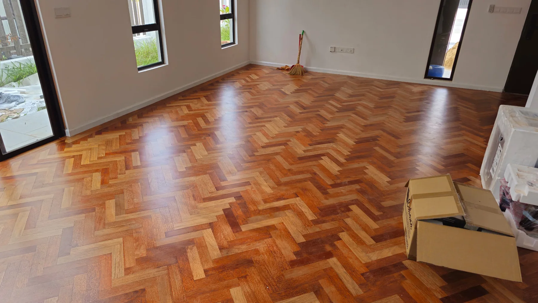 Private Residence at Ecohill — solid merbau · herringbone, original project photograph 4